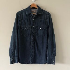 Gap Denim Chambray Snap Shirt Mens Small Blue Cowboy Western Farm Workwear Chore